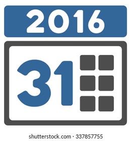 2016 Month vector icon. Style is bicolor flat symbol, cobalt and gray colors, rounded angles, white background.