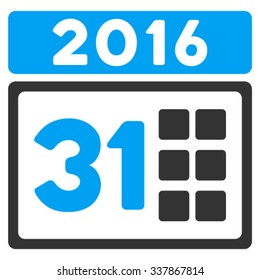 2016 Month vector icon. Style is bicolor flat symbol, blue and gray colors, rounded angles, white background.
