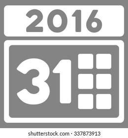 2016 Month vector icon. Style is flat symbol, white color, rounded angles, gray background.