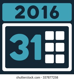 2016 Month vector icon. Style is bicolor flat symbol, blue and white colors, rounded angles, dark blue background.