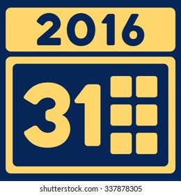 2016 Month vector icon. Style is flat symbol, yellow color, rounded angles, blue background.