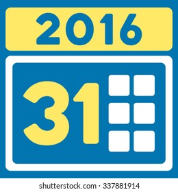 2016 Month vector icon. Style is bicolor flat symbol, yellow and white colors, rounded angles, blue background.