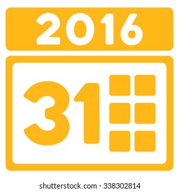 2016 Month vector icon. Style is flat symbol, yellow color, rounded angles, white background.
