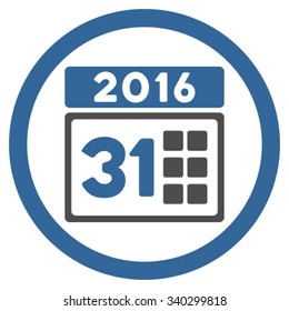 2016 Month vector icon. Style is bicolor flat circled symbol, cobalt and gray colors, rounded angles, white background.