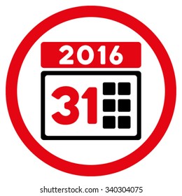 2016 Month vector icon. Style is bicolor flat circled symbol, intensive red and black colors, rounded angles, white background.