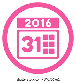 2016 Month vector icon. Style is flat circled symbol, pink color, rounded angles, white background.