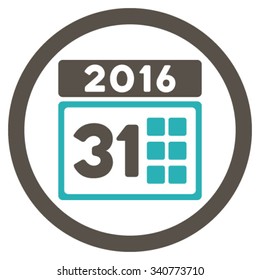2016 Month vector icon. Style is bicolor flat circled symbol, grey and cyan colors, rounded angles, white background.