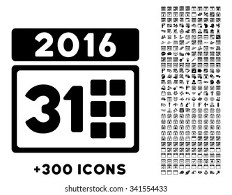 2016 Month vector pictogram with additional 300 date and time management icons. Style is flat symbols, black color, rounded angles, white background.