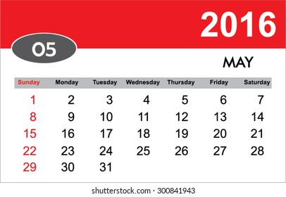 2016 Monthly May Calendar