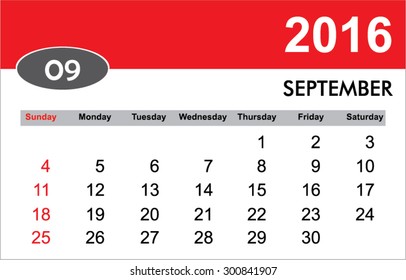 2016 Monthly September Calendar