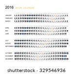 2016 Moon Phases Calendar. Vector Illustration.