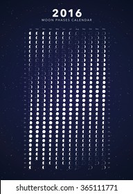 2016 moon phases calendar vector