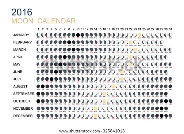 2016 Moon Phases Calendar Vector Illustration Stock Vector (Royalty ...