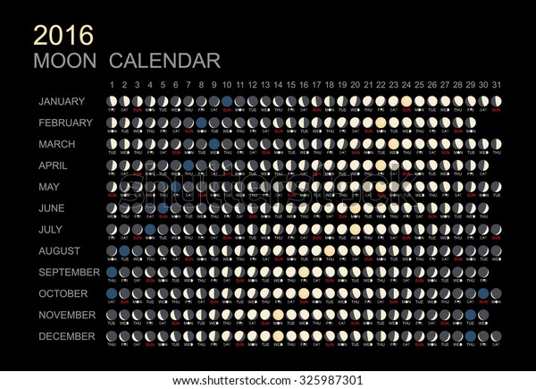 16 Moon Phases Calendar Vector Illustration Stock Vector Royalty Free