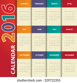 2016 Multi color Modern calendar template .Vector