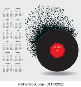 2016 Music Calendar With Notes
