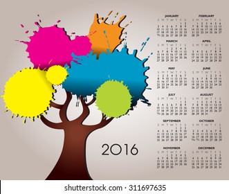 A 2016 Nature and Tree Calendar with Splatter