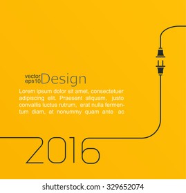 2016 - New year. Abstract line vector illustration  with wire plug and socket. Concept of connection, new business, start up. Flat design. 