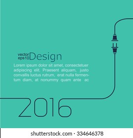 2016 - New year. Abstract line vector illustration with wire plug and socket. Concept of connection, new business, start up. Flat design.