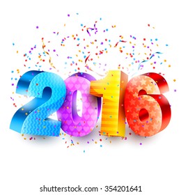 2016 new year background with 3d numbers and confetti