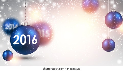 2016 New Year background with blue balls. Vector Illustration.