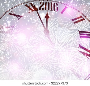 
2016 New Year background with clock. Vector paper illustration.
