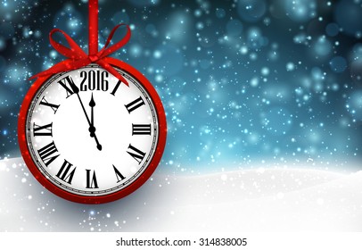 2016 New year  background with red vintage clock. Vector illustration with place for text. 
