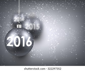 2016 New Year background with silver balls. Vector illustration.
