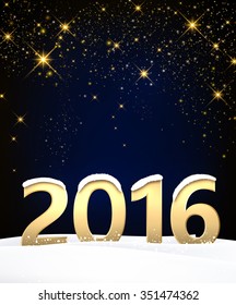 2016 New Year background with snow. Vector paper illustration.