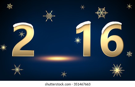 2016 New Year background with snowflakes. Vector paper illustration.