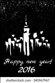2016 New Year background with winter snowing cityscape