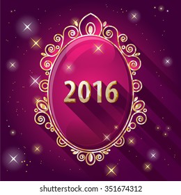 2016 New Year banner. Vintage Oval Frame with number. Vector greeting card.