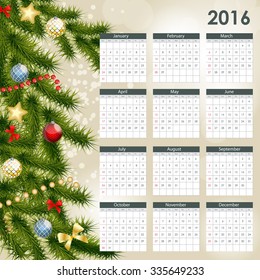 2016 New Year Calendar Vector Illustration EPS10