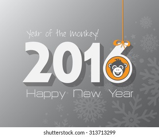 2016 New Year card or background with monkey.
Happy New Year. Merry Christmas. Vector illustration
Year of the monkey!