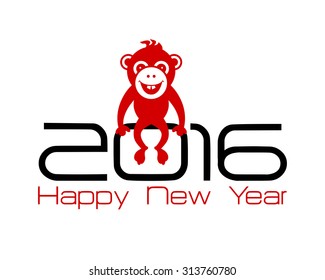 2016 New Year card or background with monkey.
Happy New Year. Merry Christmas. 
Vector illustration
Year of the monkey!