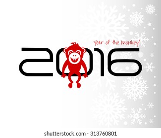 2016 New Year card or background with monkey.
Happy New Year. Merry Christmas. 
Vector illustration
Year of the monkey!
