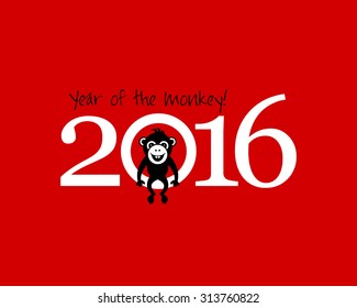 2016 New Year card or background with monkey.
Happy New Year. Merry Christmas. 
Vector illustration
Year of the monkey!