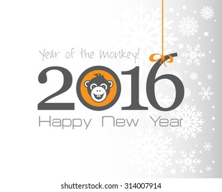 2016 New Year card or background with monkey.
Happy New Year. Merry Christmas. Vector illustration
Year of the monkey!