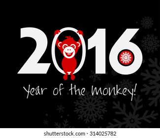 2016 New Year card or background with monkey.
Happy New Year. Merry Christmas. Vector illustration
Year of the monkey!