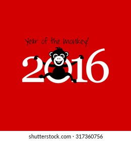 2016 New Year card or background with monkey.
Happy New Year. Merry Christmas. Vector illustration.
Year of the monkey!