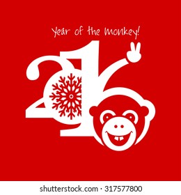 2016 New Year card or background with monkey.
Happy New Year. Merry Christmas. Vector illustration.

Year of the monkey!