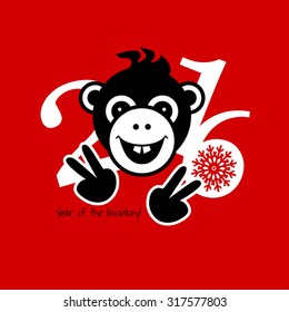 2016 New Year card or background with monkey.
Happy New Year. Merry Christmas. Vector illustration.

Year of the monkey!