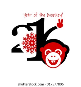 2016 New Year card or background with monkey.
Happy New Year. Merry Christmas. Vector illustration.

Year of the monkey!