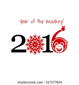 2016 New Year card or background with monkey.
Happy New Year. Merry Christmas. Vector illustration.

Year of the monkey!