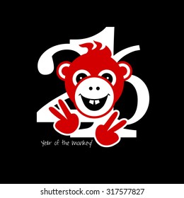 2016 New Year card or background with monkey.
Happy New Year. Merry Christmas. Vector illustration.

Year of the monkey!