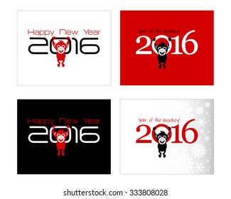 2016 New Year card or background with monkey.Happy New Year. Merry Christmas.Year of the monkey!