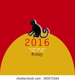 2016 New Year card or background with monkey. Happy New Year. Vector illustration Year of the monkey