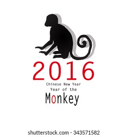2016 New Year card or background with monkey. Happy New Year. Vector illustration Year of the monkey