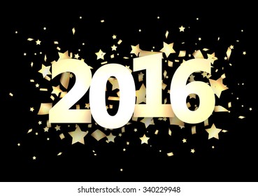 2016 New Year card with confetti. Vector paper illustration.
