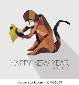 2016 new year card with monkey. vector illustration 